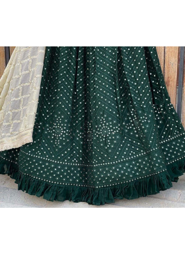 Green Georgette Thread Embroidered Designer Lehenga Choli